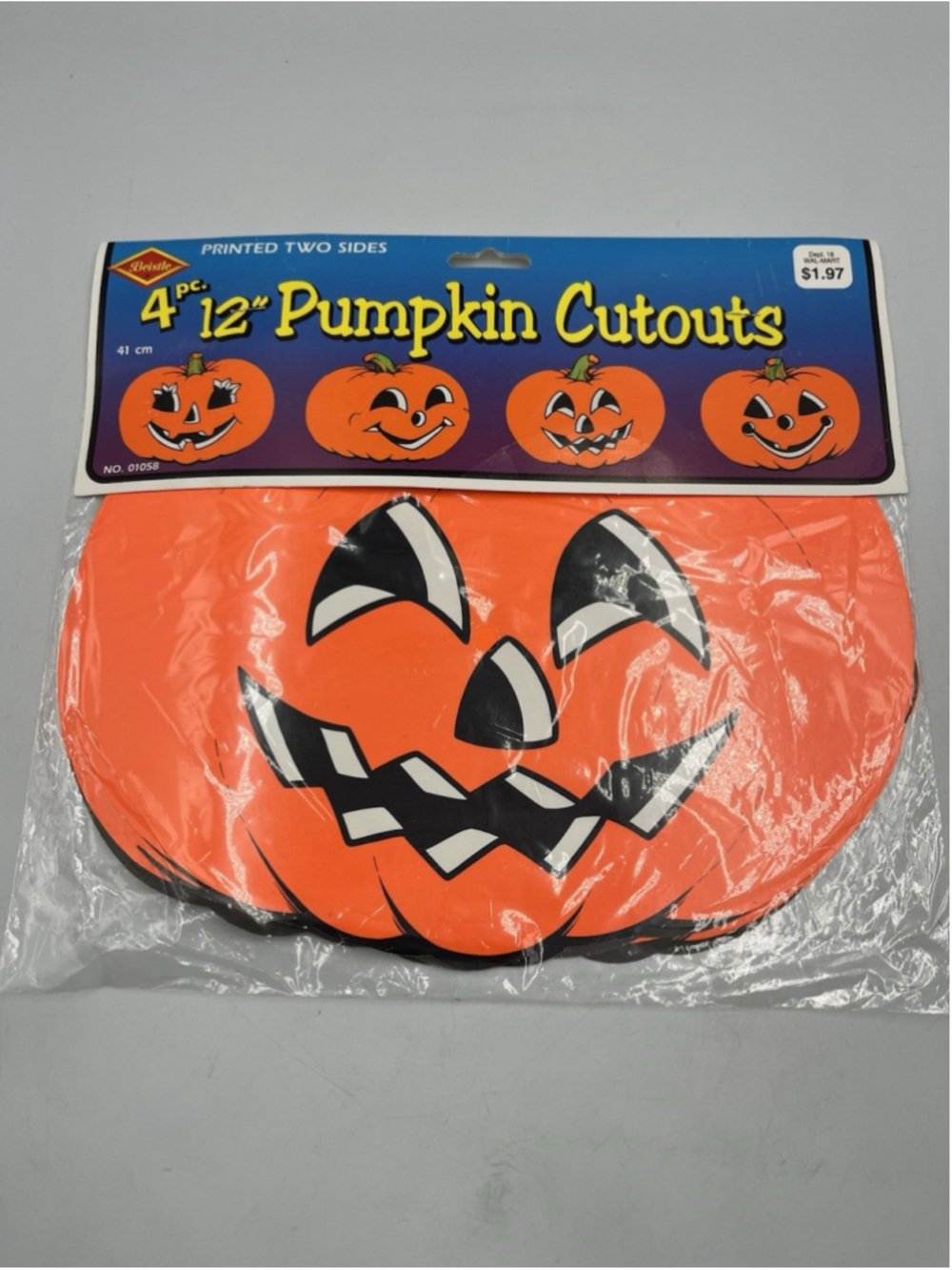 Set Of 4 Vintage Beistle 2 Sided Pumpkin Face Die Cut Decor 12" Wide SEE ALL